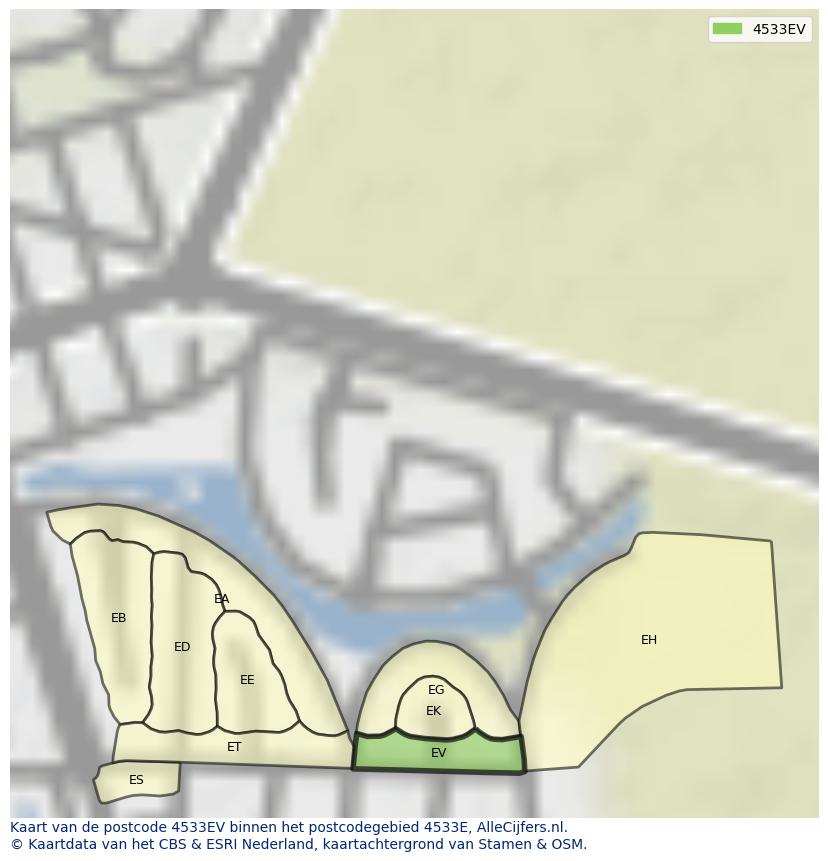 Afbeelding van het postcodegebied 4533 EV op de kaart.