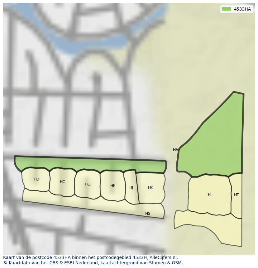 Afbeelding van het postcodegebied 4533 HA op de kaart.