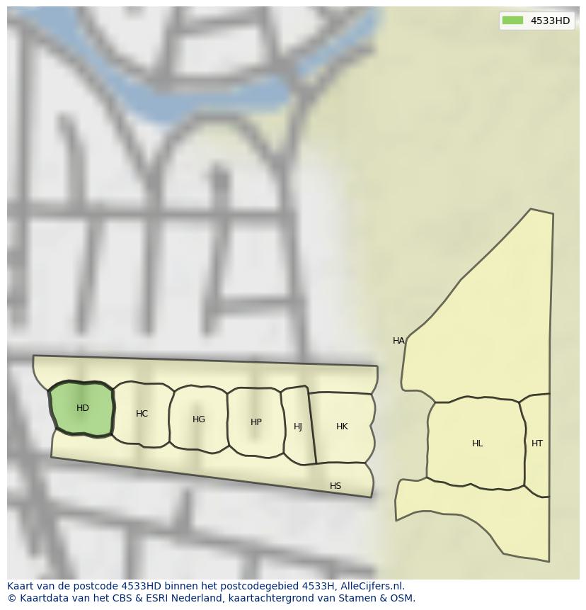 Afbeelding van het postcodegebied 4533 HD op de kaart.