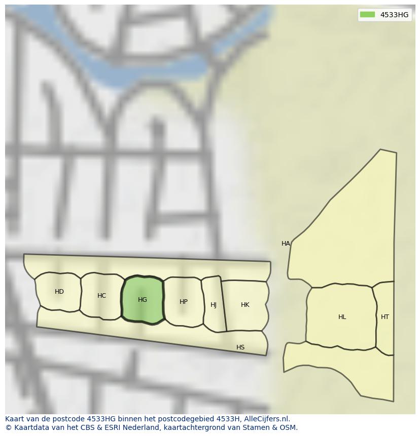 Afbeelding van het postcodegebied 4533 HG op de kaart.