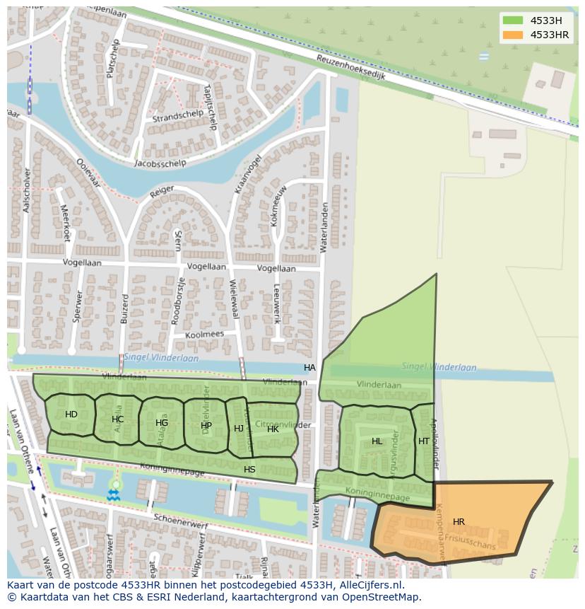 Afbeelding van het postcodegebied 4533 HR op de kaart.