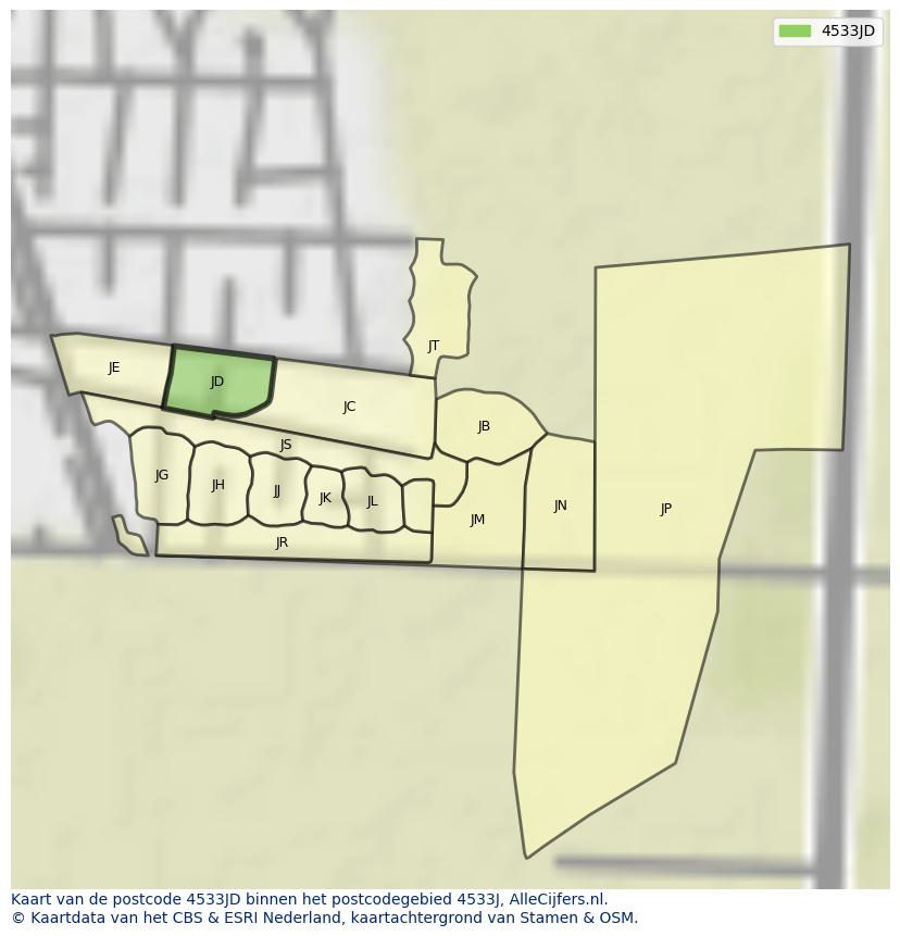 Afbeelding van het postcodegebied 4533 JD op de kaart.