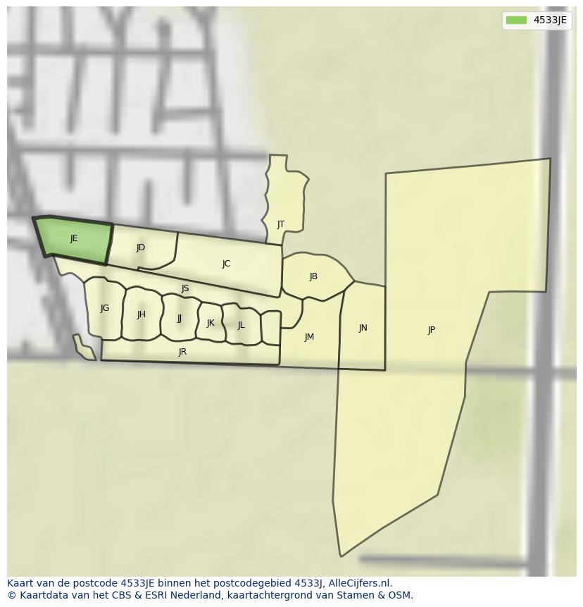 Afbeelding van het postcodegebied 4533 JE op de kaart.