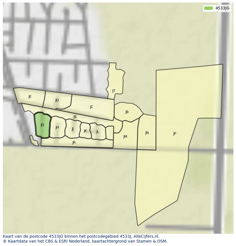 Afbeelding van het postcodegebied 4533 JG op de kaart.