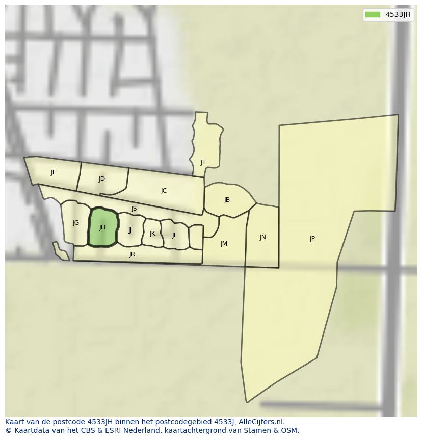 Afbeelding van het postcodegebied 4533 JH op de kaart.