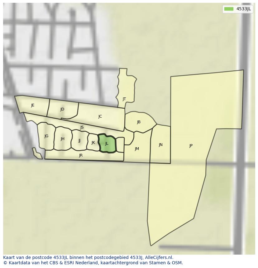 Afbeelding van het postcodegebied 4533 JL op de kaart.