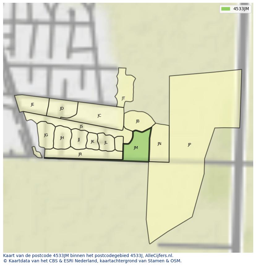 Afbeelding van het postcodegebied 4533 JM op de kaart.