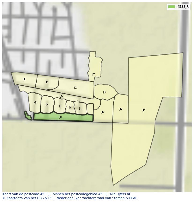 Afbeelding van het postcodegebied 4533 JR op de kaart.