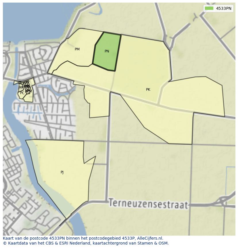 Afbeelding van het postcodegebied 4533 PN op de kaart.
