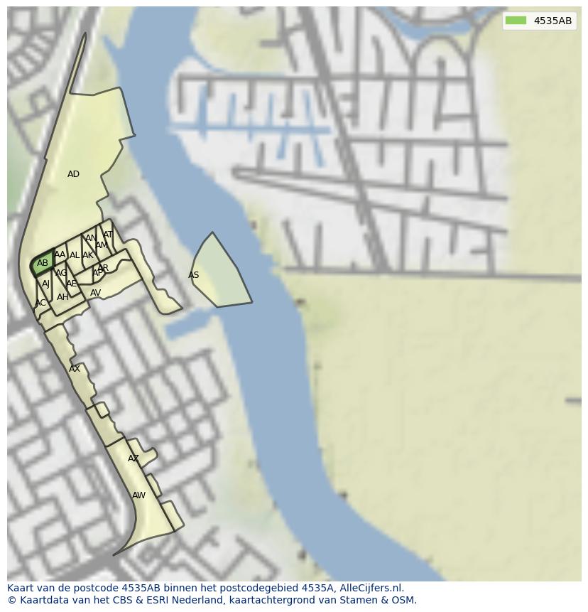 Afbeelding van het postcodegebied 4535 AB op de kaart.