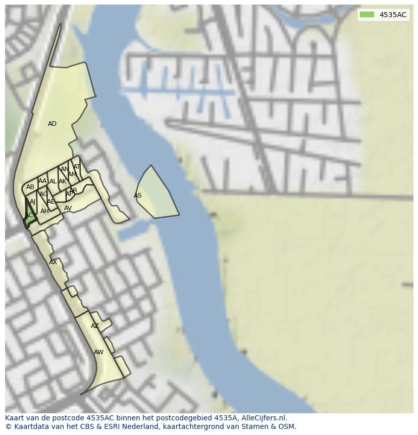 Afbeelding van het postcodegebied 4535 AC op de kaart.