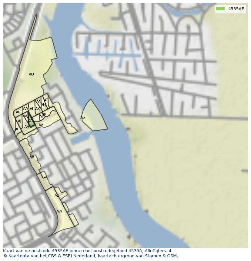 Afbeelding van het postcodegebied 4535 AE op de kaart.