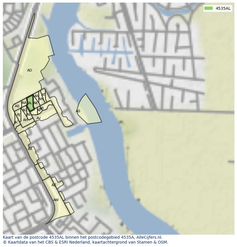Afbeelding van het postcodegebied 4535 AL op de kaart.