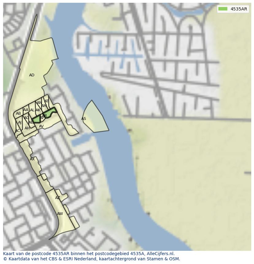 Afbeelding van het postcodegebied 4535 AR op de kaart.