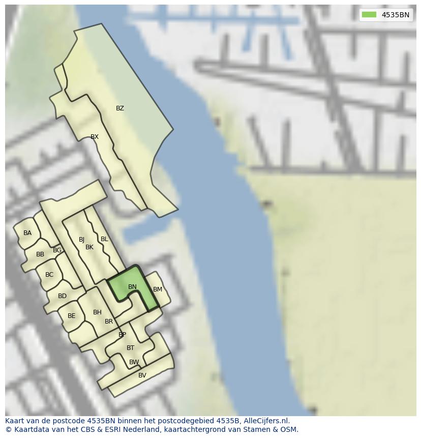 Afbeelding van het postcodegebied 4535 BN op de kaart.