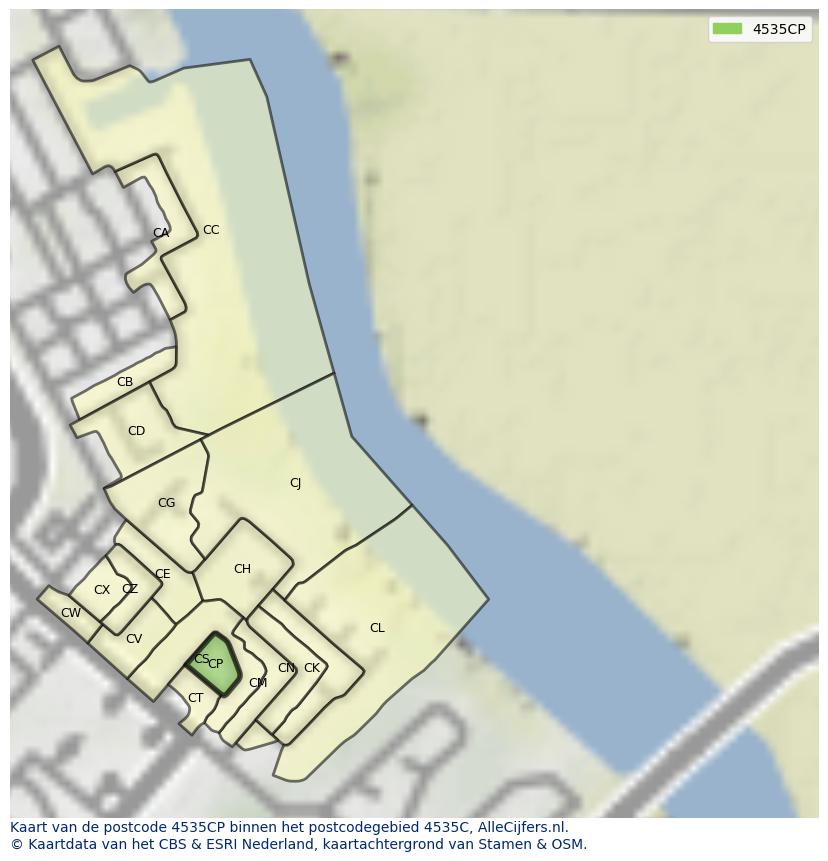 Afbeelding van het postcodegebied 4535 CP op de kaart.