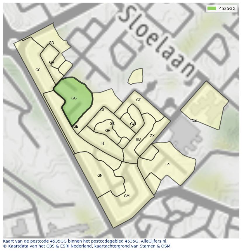 Afbeelding van het postcodegebied 4535 GG op de kaart.