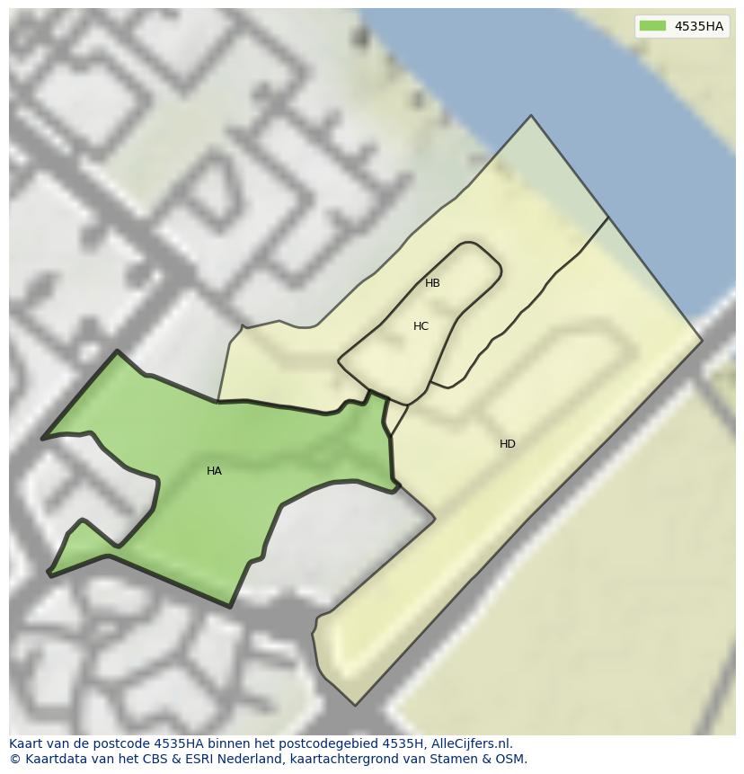 Afbeelding van het postcodegebied 4535 HA op de kaart.