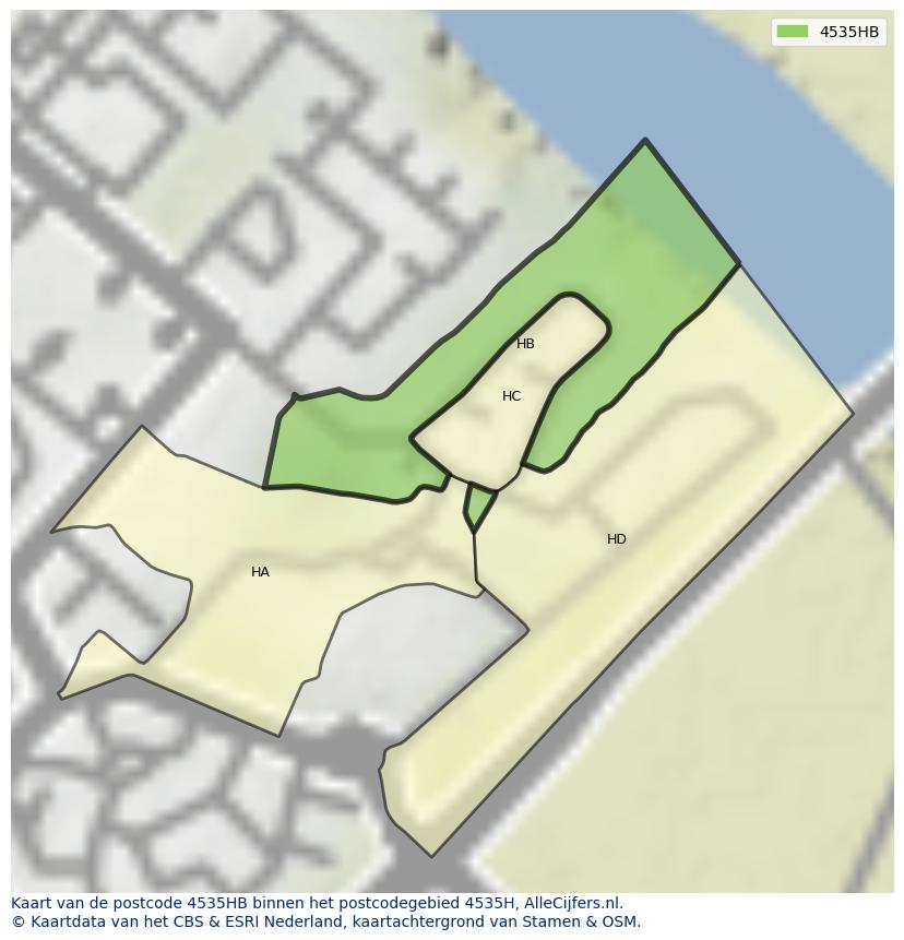 Afbeelding van het postcodegebied 4535 HB op de kaart.