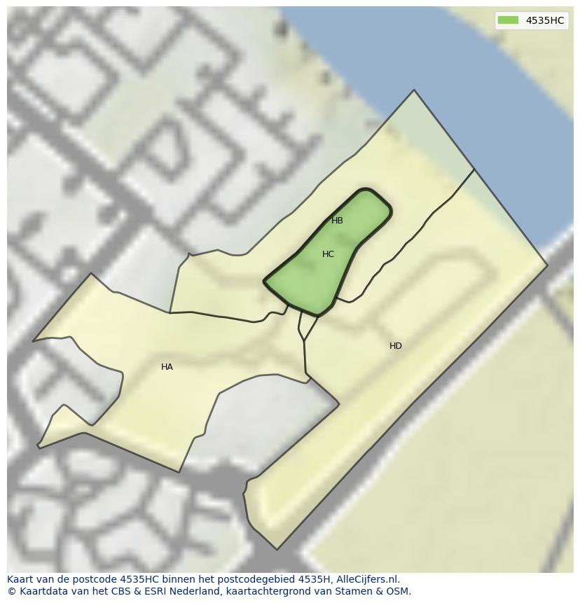 Afbeelding van het postcodegebied 4535 HC op de kaart.