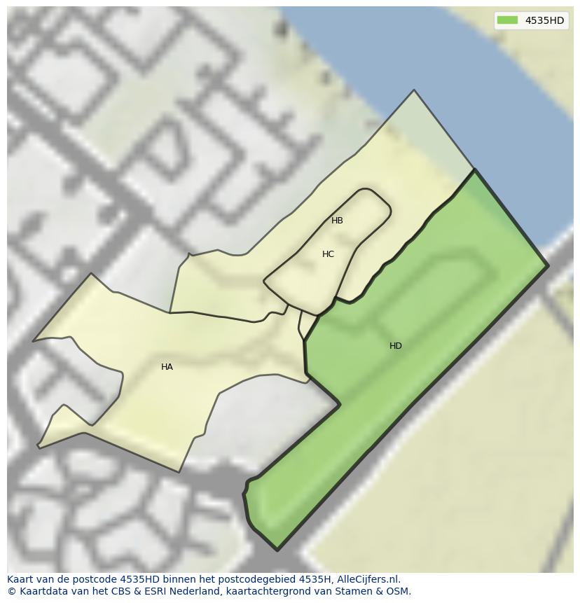 Afbeelding van het postcodegebied 4535 HD op de kaart.