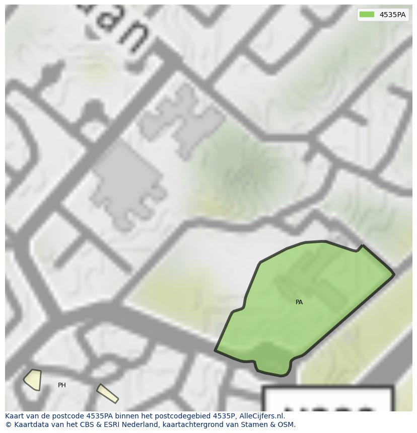 Afbeelding van het postcodegebied 4535 PA op de kaart.