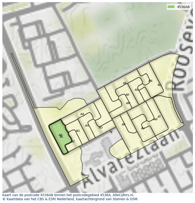 Afbeelding van het postcodegebied 4536 AB op de kaart.