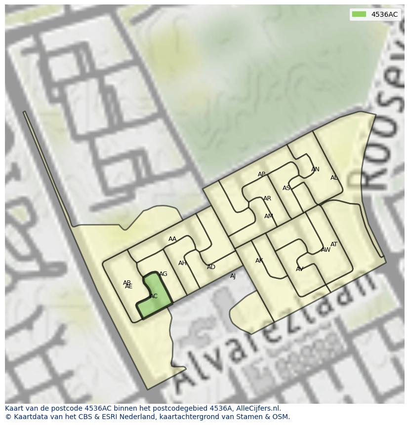Afbeelding van het postcodegebied 4536 AC op de kaart.