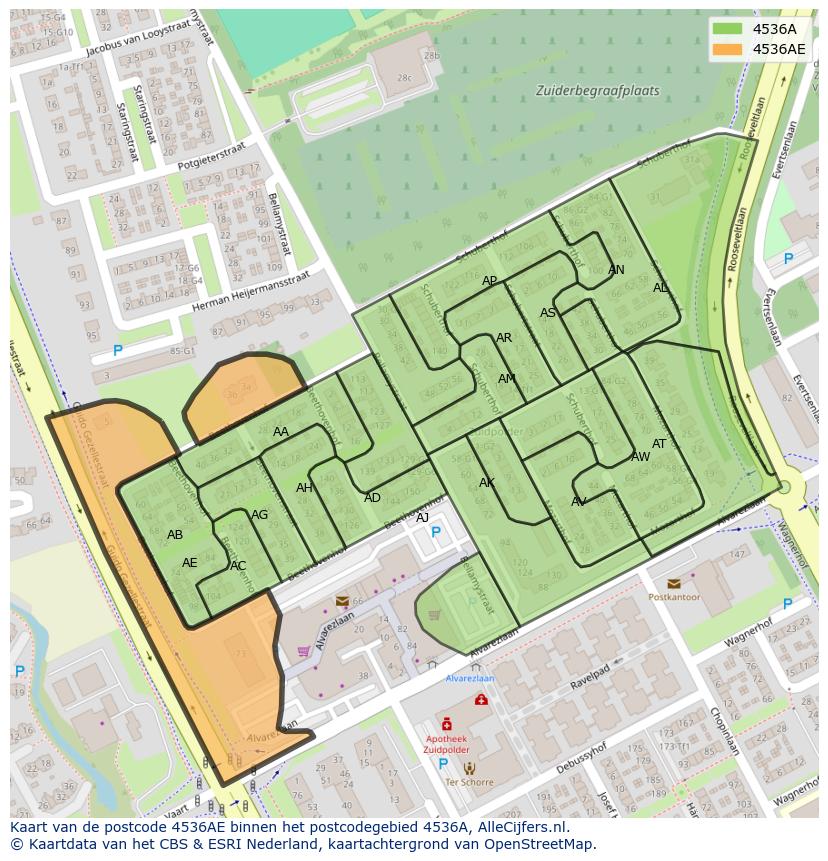 Afbeelding van het postcodegebied 4536 AE op de kaart.