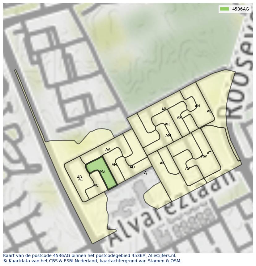 Afbeelding van het postcodegebied 4536 AG op de kaart.