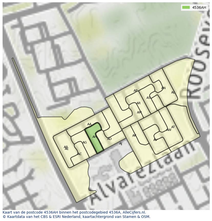 Afbeelding van het postcodegebied 4536 AH op de kaart.