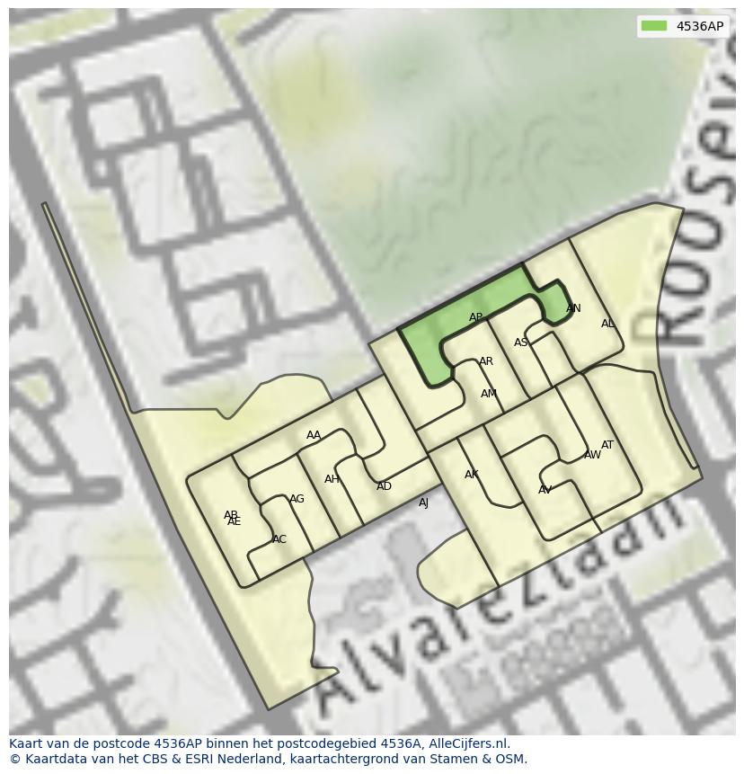 Afbeelding van het postcodegebied 4536 AP op de kaart.