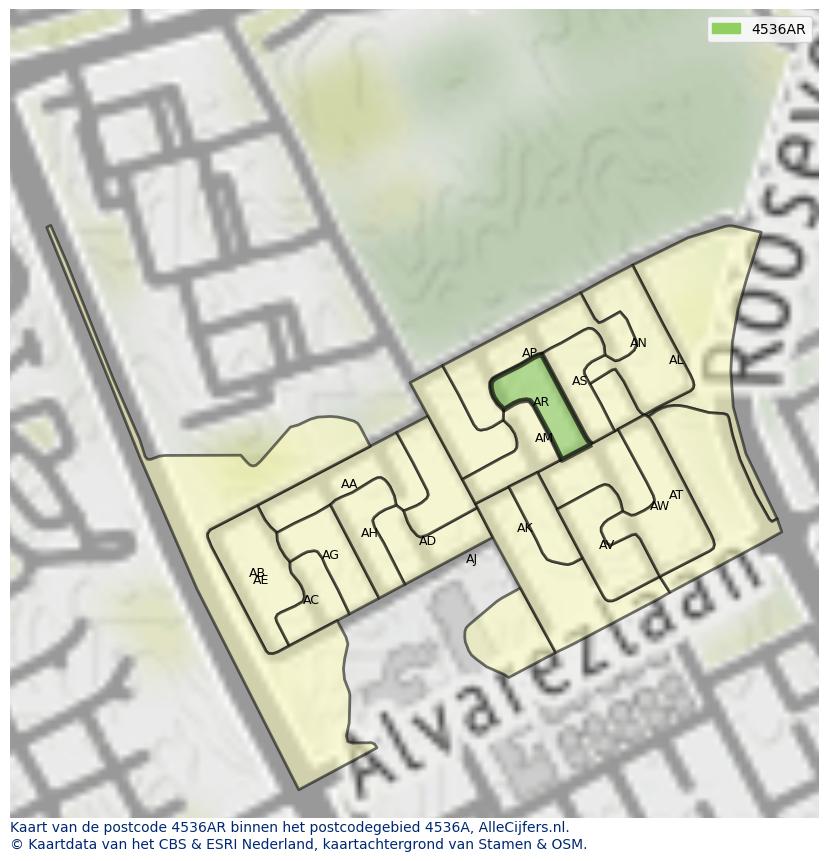 Afbeelding van het postcodegebied 4536 AR op de kaart.