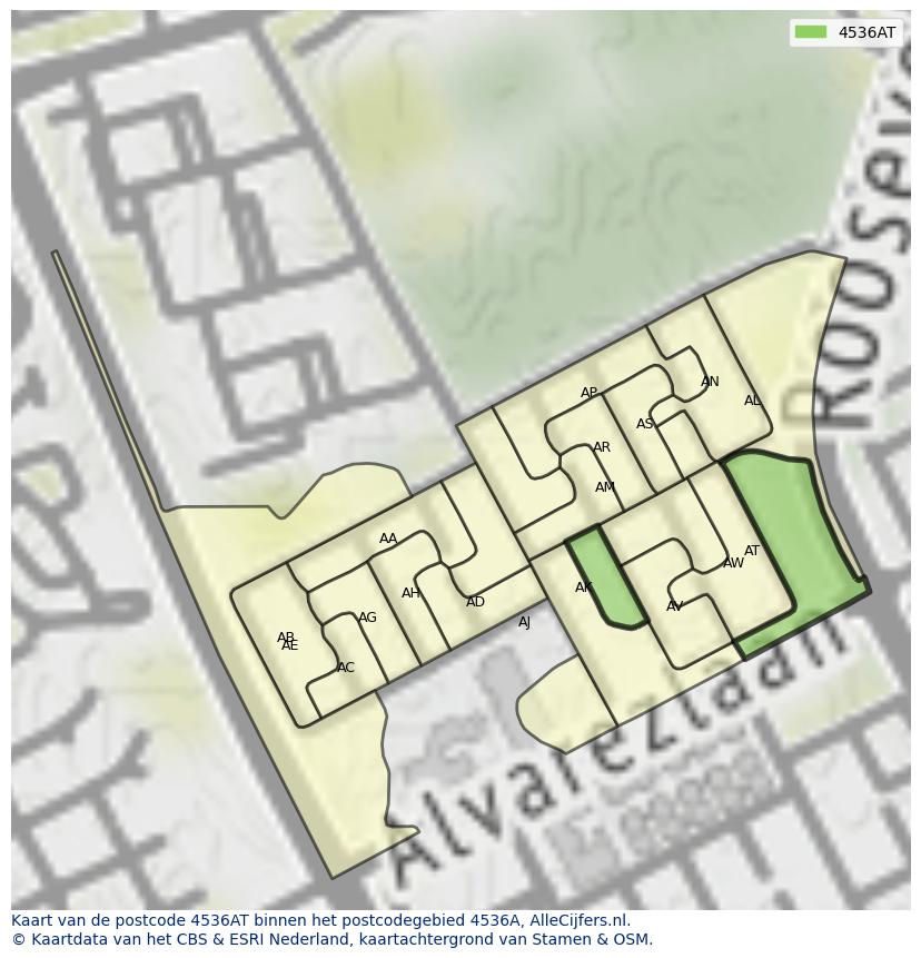 Afbeelding van het postcodegebied 4536 AT op de kaart.