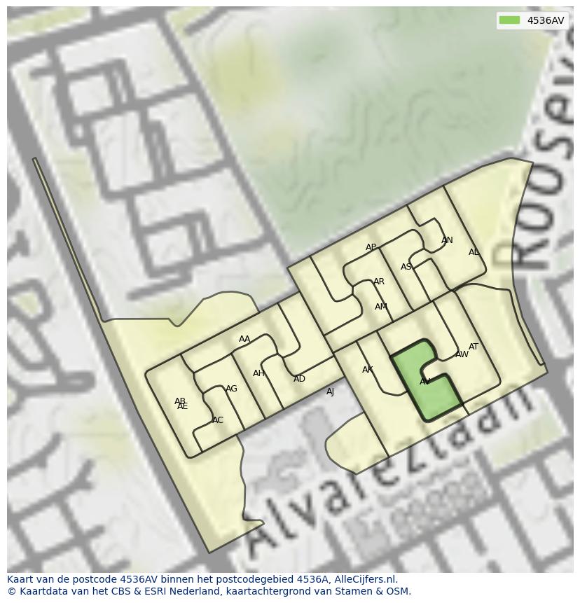 Afbeelding van het postcodegebied 4536 AV op de kaart.