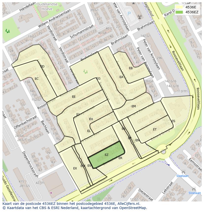 Afbeelding van het postcodegebied 4536 EZ op de kaart.
