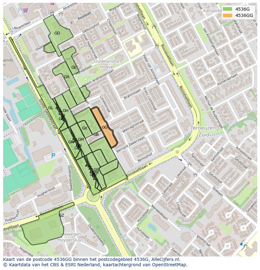 Afbeelding van het postcodegebied 4536 GG op de kaart.