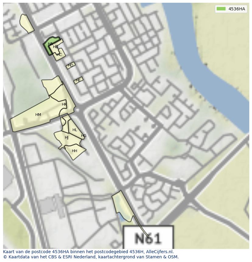 Afbeelding van het postcodegebied 4536 HA op de kaart.