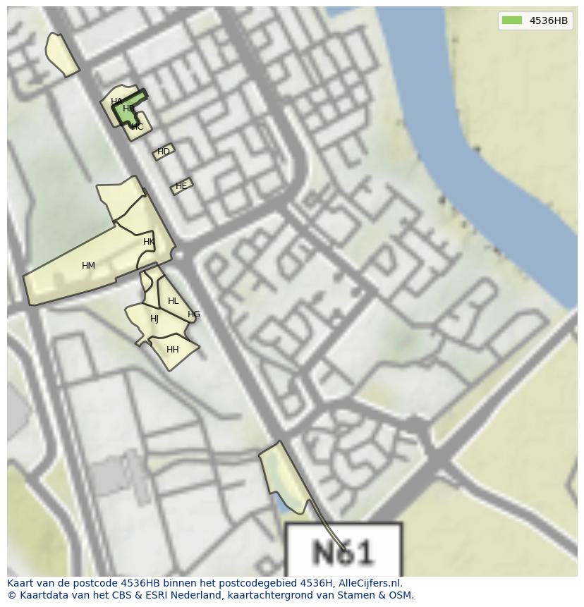 Afbeelding van het postcodegebied 4536 HB op de kaart.