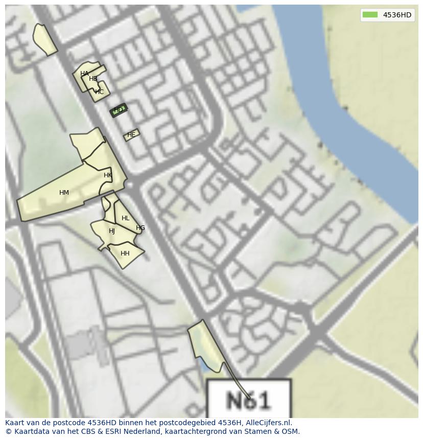Afbeelding van het postcodegebied 4536 HD op de kaart.