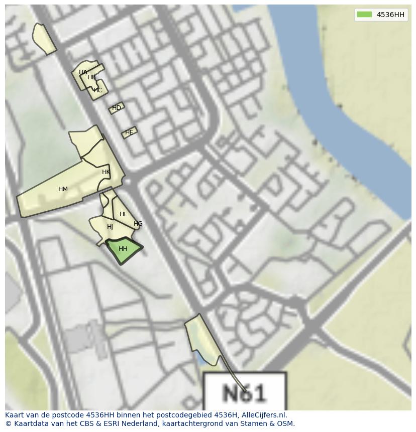 Afbeelding van het postcodegebied 4536 HH op de kaart.