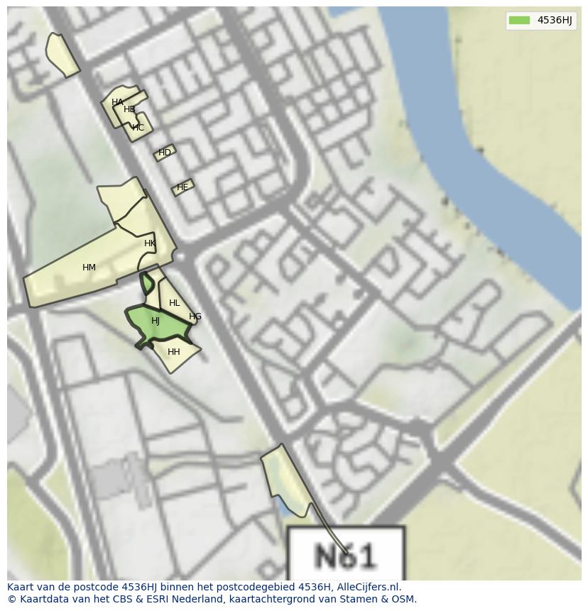 Afbeelding van het postcodegebied 4536 HJ op de kaart.