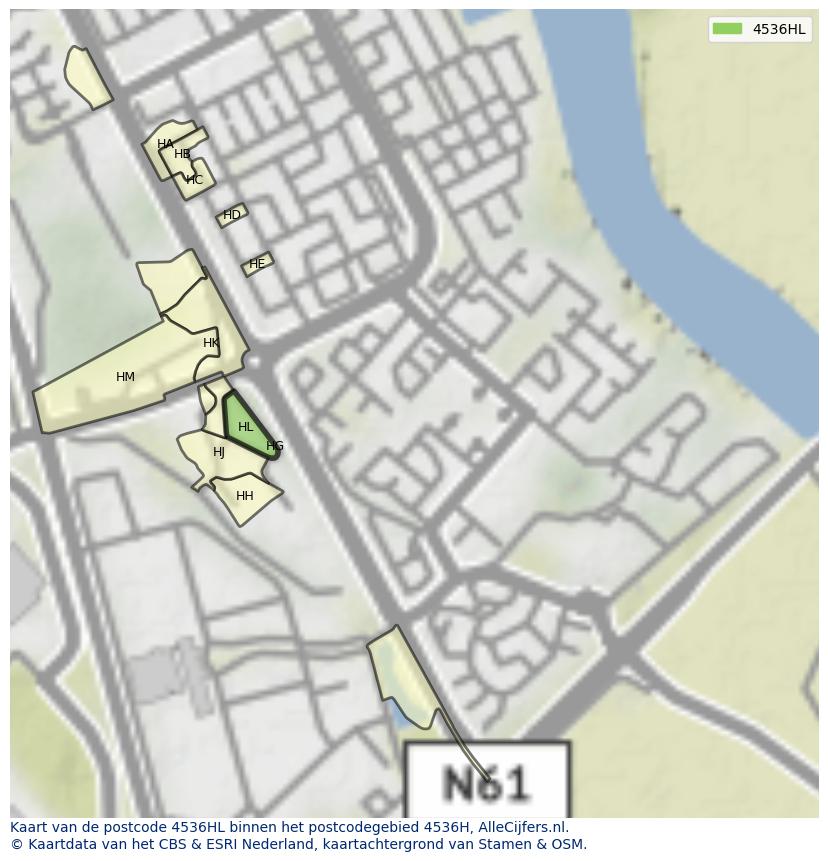 Afbeelding van het postcodegebied 4536 HL op de kaart.