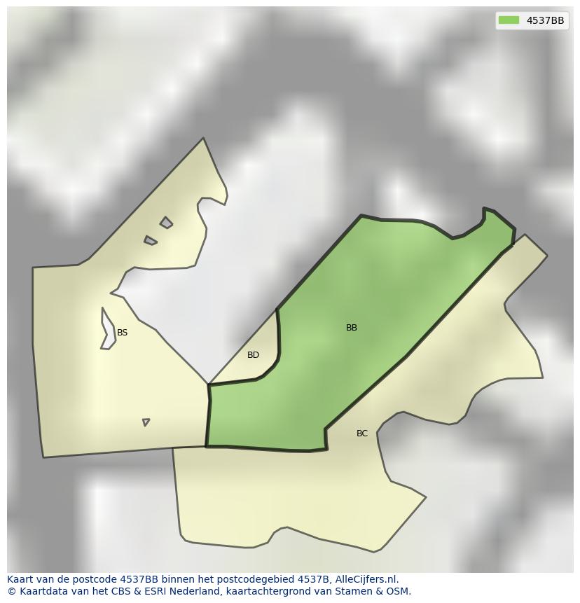 Afbeelding van het postcodegebied 4537 BB op de kaart.