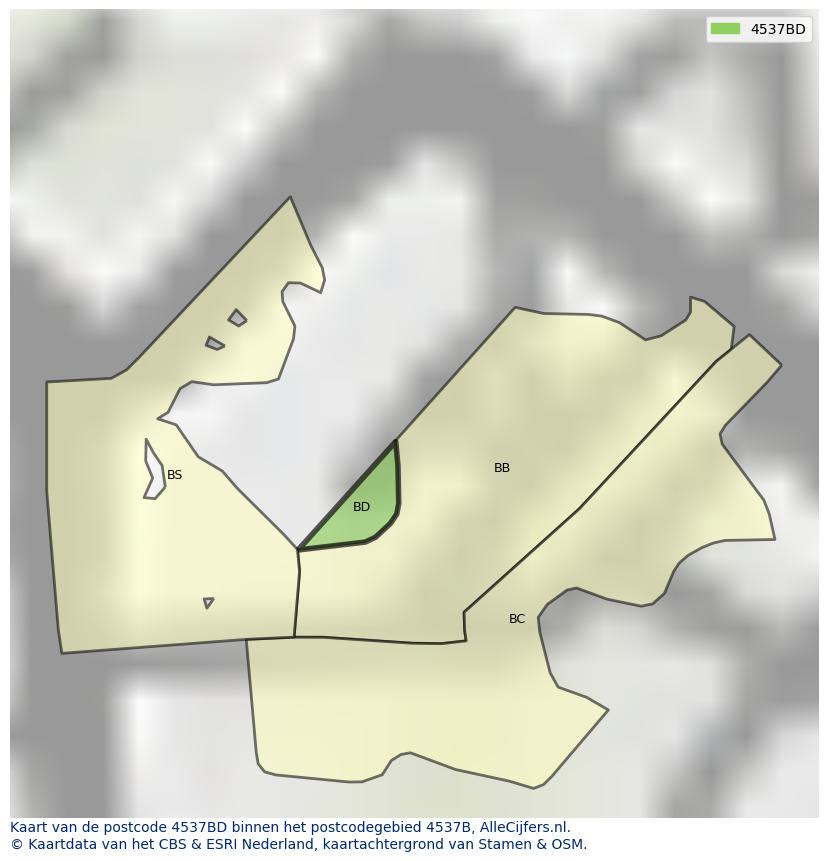 Afbeelding van het postcodegebied 4537 BD op de kaart.