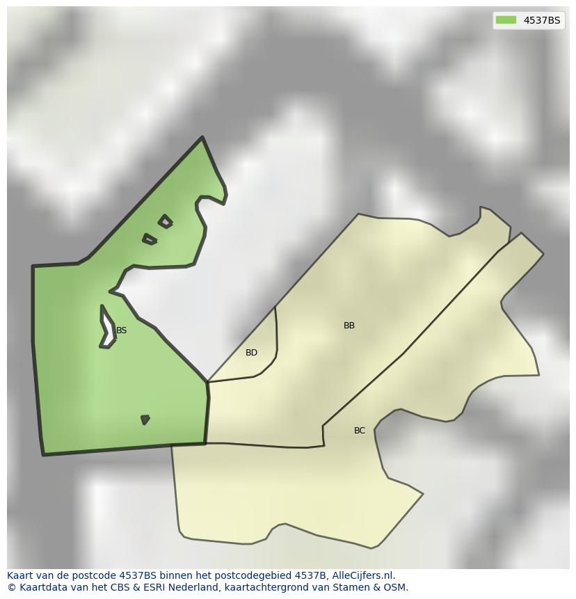 Afbeelding van het postcodegebied 4537 BS op de kaart.