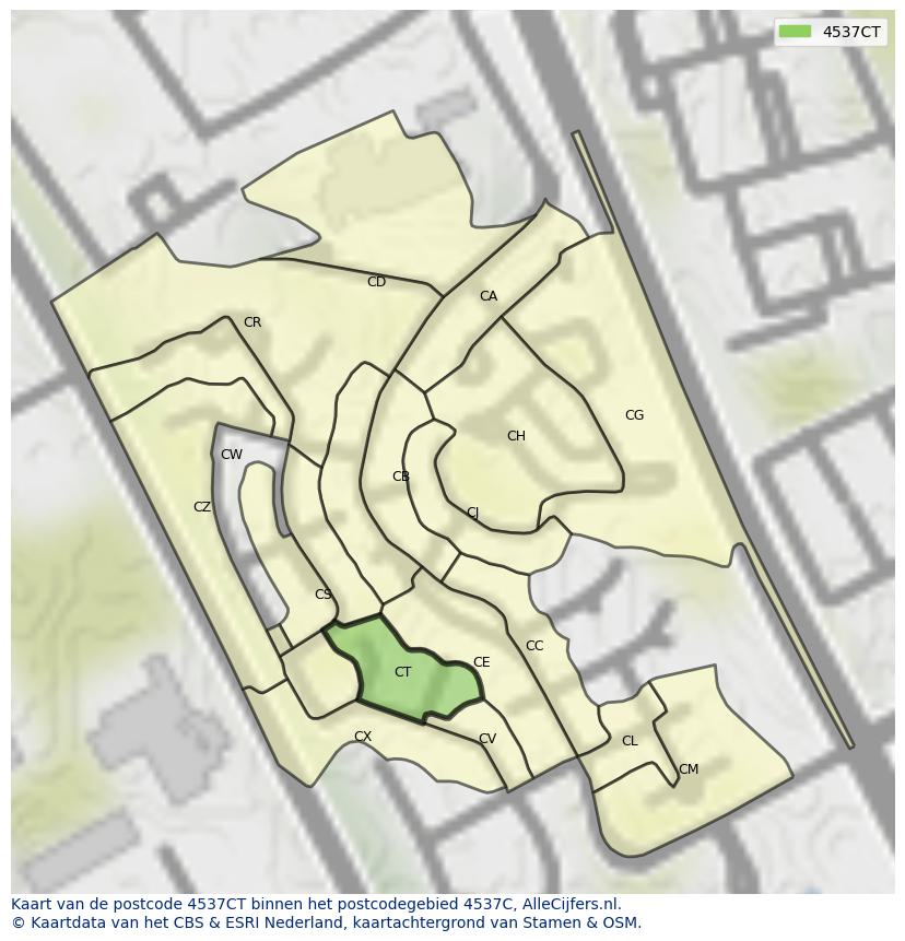 Afbeelding van het postcodegebied 4537 CT op de kaart.