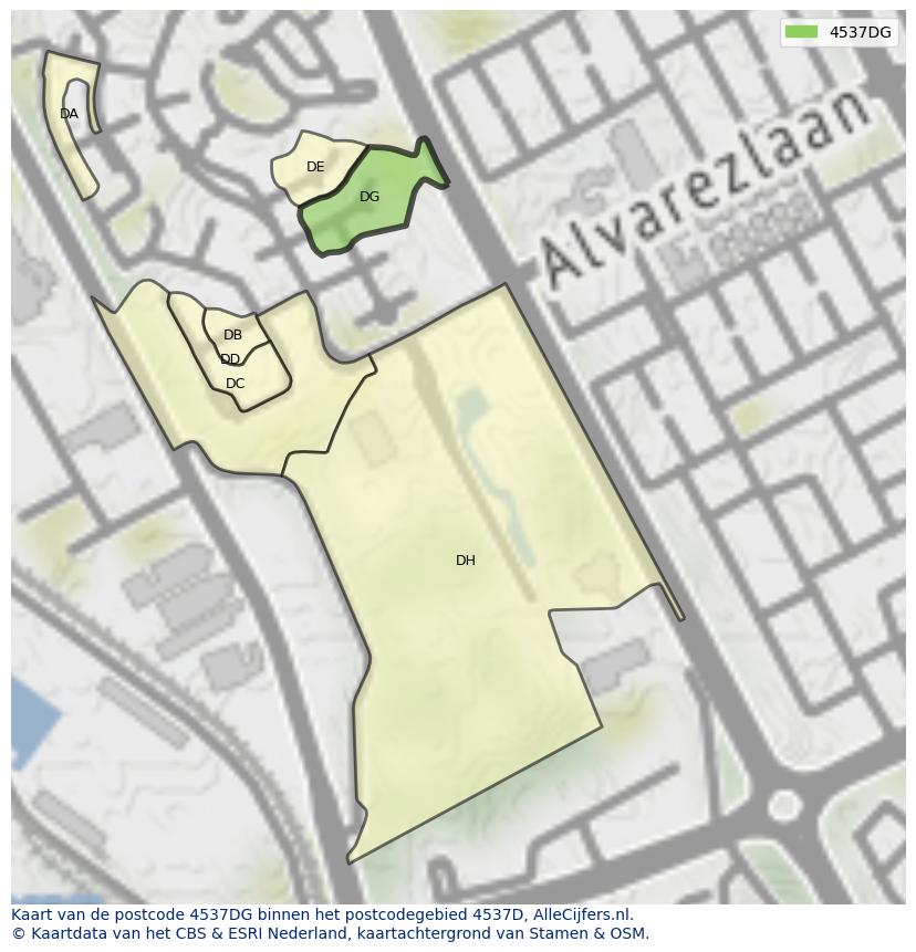 Afbeelding van het postcodegebied 4537 DG op de kaart.