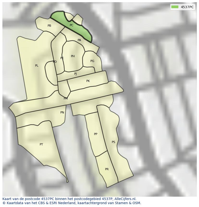 Afbeelding van het postcodegebied 4537 PC op de kaart.