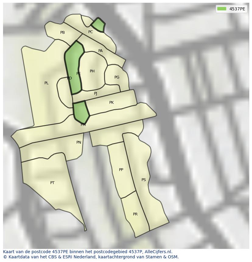 Afbeelding van het postcodegebied 4537 PE op de kaart.